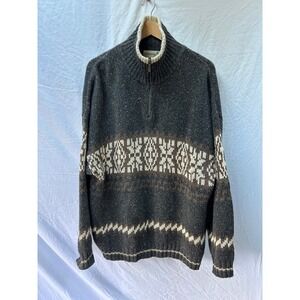 Fieldmaster Men's Wool Blend Fair Isle Half Zip Sweater Charcoal XL